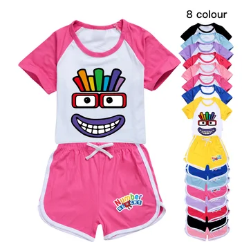 2 - 16Y Yaz Numberblocks T-Shirt + Şort 2 adet Set Çocuklar günlük giysi Bebek Erkek Spor Takım Elbise Kız Koşu Numarası Blokları Kıyafetler