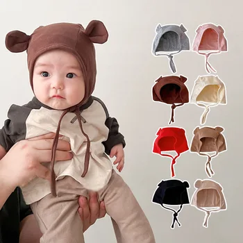 2023 Kore Bebek Şapka Sevimli Yumuşak Yenidoğan Bebek Kaput Kap Kulak Bebek kulak koruyucu Kap Kız Erkek