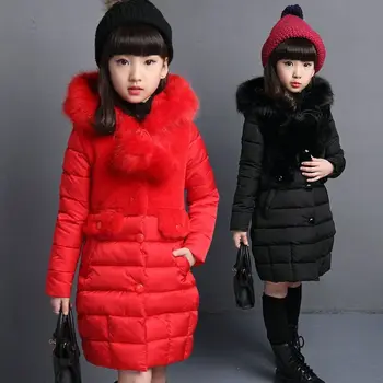 2023 Kış Sıcak Ceketler Kızlar için Moda Kürk Kapşonlu Çocuk Kız Su Geçirmez Dış Giyim Çocuklar Pamuk Kaplı Parkas