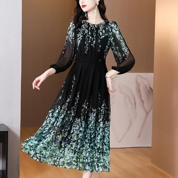 2023 Çiçek İpek Zarif ve Güzel kadın elbiseleri Kore Zarif Lüks balo kıyafetleri Yaz Kore Tarzı Tek parça uzun elbise