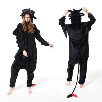 Anime Gece Fury Dişsiz Cosplay Kostüm Yetişkin Unisex Fanila Peluş Kigurumi Pijama Tulumlar