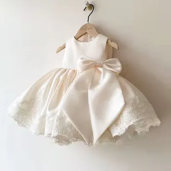 Bebek Kız Vaftiz Elbise Prenses Balo Parti Elbise Düğün Doğum Günü Elbise Kız Bebek Communion bow Elbise Parti Vestidos