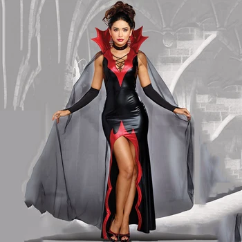 Cadılar bayramı Kostüm Cosplay Cadı Elbise Kadınlar Patent Deri Balo Sihirli Vampir Kadın Şeytan Noel Kostümleri Rol Oynayan Pelerin