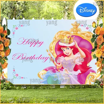 Disney Altın Crowm Prenses Parti Güzel Arka Plan Küçük Denizkızı Ariel Özel Zemin çocuk Doğum Günü Dekorasyon