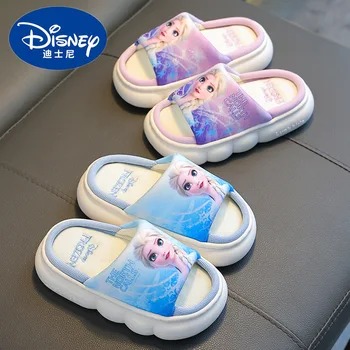 Disney Yaz Çocuk keten terlik Bebek Kız Karikatür Prenses Dondurulmuş Elsa Baskı Çocuklar Kapalı kaymaz Plaj Flip Flop Ayakkabı