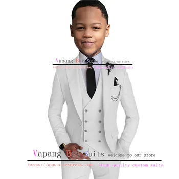 Erkek Takım Elbise 3 adet Düğün Smokin Ceket Pantolon Yelek Kruvaze 2-16 Yaşında Özel Çocuklar için Giysi