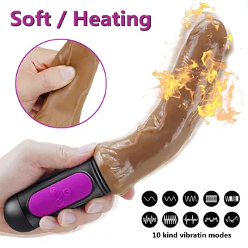 Isıtma gerçekçi yapay penis vibratör 10 Hızları salıncak titreşimli yapay penis kadın mastürbasyon Penis Seks Oyuncakları kadınlar için yetişkin Seks Shop