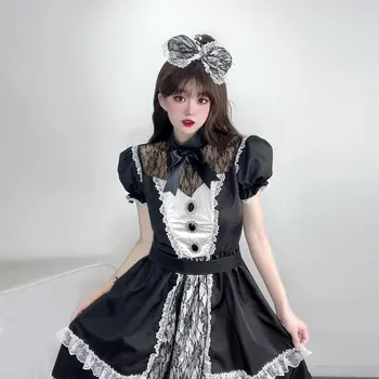 Japon Kısa Etek Siyah ve Beyaz Hizmetçi Elbise Dantel Seksi Sevimli Lolita Üniforma Elbise Siyah Zeki Hizmetçi Sevimli Cosplay Elbise
