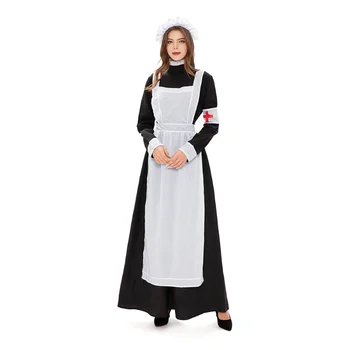 Kadın Hizmetçi Cosplay Uzun Maxi süslü elbise Uzun Kollu Fransız Hizmetçi Hizmetçi Cosplay Kostümleri Cadılar Bayramı Partisi İçin Giyinmek