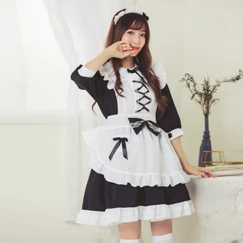 Kadın Sevimli Lolita Elbise Siyah Kawaii Hizmetçi Elbiseler Alice Cosplay Anime Kostüm 2022 Kadın Vintage Dantel Japonya Akihabara Streetwear