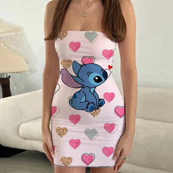Kadın Zarif Seksi Bandeau Elbise 2023 Seksi Slim Fit kadın Rahat Disney Dikiş Karikatür Moda Baskı Mickey