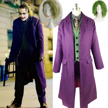 Kara Şövalye Joker Cosplay Kostüm Film Joker Heath Ledger Cosplay Takım Elbise Mor Ceket Üniforma Mavi Peruk Maskesi Yetişkin İçin