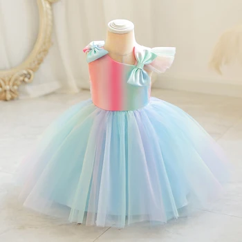 Küçük çocuk Prenses etek Kız elbise etek örgü gazlı bez kulplu elbise yay küçük uçan kollu M128
