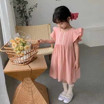 Kız Bebek Yürümeye Başlayan Çocuk Giysileri Yaz Dantel Çiçek Kabarık Elbise %100 % Pamuk Kısa Kollu Etek