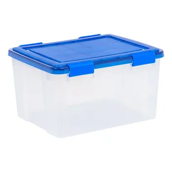, Mavi Kapaklı 46 Quart WeatherPro™ Conta Şeffaf Plastik Saklama Kutusu