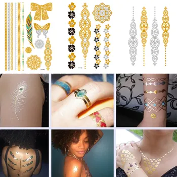 Metalik Altın Kelebek Dövme Gümüş Su Geçirmez Geçici Dövmeler Çıkartmalar Vücut Kadın Erkek Boho Resort Tarzı