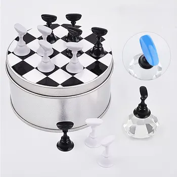 Nail Art Dama tahtası Ekran Standı Siyah ve Beyaz Satranç Taşları Manyetik Nail Art Satranç Tahtası Desteği 12 satranç taşları / 1 taban