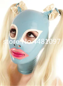 Seksi Kadınlar Tam Başkanı Lateks Kauçuk Maske Davlumbazlar Fetiş Cosplay Kauçuk Hood Peruk Geri Fermuar gece elbisesi