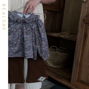 Sonbahar Çocuk giyim setleri Çocuk Kız Elbise Uzun Kollu Çiçek Baskı Flare Pantolon Çocuk 2 Adet Takım Elbise 2023 bebek giysisi