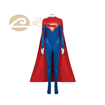 Supergirl Kara Zor-El Cosplay Kostüm Tulum Pelerin Kırmızı Mavi Cadılar Bayramı Kıyafetleri C07112