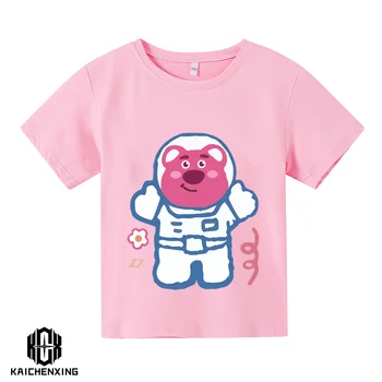 Sıcak Satış Karikatür Lotso Renk Bloğu Sevimli çocuk T-shirt Yaz Yeni Kısa Kollu Pamuklu çocuk Çilek Ayı T-shirt