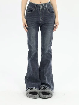 WeıYao Alevlendi Kot Mavi Düşük Belli dökümlü pantolon Kadınlar için y2k Streetwear kadın Kot Kore Tarzı Uzun Denim Pantolon Yaz