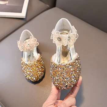 Yaz Kızlar Düz Prenses Sandalet Deri Sequins Çiçek Bebek Ayakkabıları Çocuk Ayakkabı Parti Düğün Parti Sandalet Kız Ayakkabı