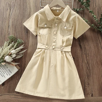 Yeni Bebek Kız Giysileri Yaz Gömlek Elbiseler Pamuk Tiki Okul Elbise Kısa Kollu Çocuk parti giysileri 6 8 10 12 yıl