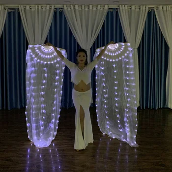 Yeni Beyaz 1 Çift LED Fan Peçe Oryantal Dans ipek yelpaze Dans Peçe Glow Övgü LED ışık Gösterisi