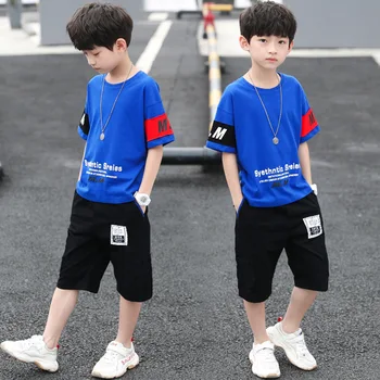 Yeni Erkek giyim setleri yazlık kısa kollu t-shirt + Pantolon Çocuklar Erkek Bebek Giysileri Seti çocuk kıyafetleri Takım Elbise Genç 4 6 8 10 12 Yıl