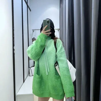 Yeni Kazak 2023 Trend Degrade Hoodie Uzun Kollu Üst Kalınlaşmış Örme Kazak Kış kadın Forması y2k Giysileri