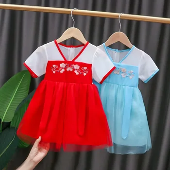 Yeni Kızların Çin Hanfu Elbise Taklit Tang Hanedanı Elbise Moda Bebek Kız yaz elbisesi
