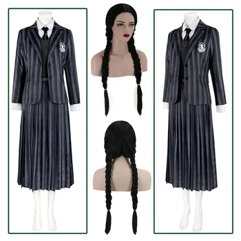 Çarşamba Addams Aile Kostüm Tops Cosplay okul üniforması Nevermore Kolej Ceket Takım Elbise Cadılar Bayramı Partisi Kostüm Sahne